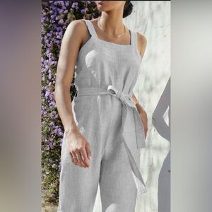 100% Linen Jumpsuit Everlane Gray/White Adjustable Straps & Belt NWT Women’s 6